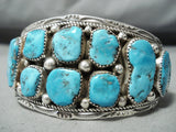 Huge Chunky Nugget Turquoise Vintage Native American Navajo Sterling Silver Bracelet-Nativo Arts