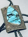 The Biggest Vintage Men's Native American Navajo Blue Diamond Turquoise Sterling Silver Bolo Tie-Nativo Arts
