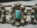 Opulent Early 1900's Vintage Native American Navajo Green Turquoise Coin Coin Silver Bracelet-Nativo Arts