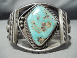 Heavy Royston Turquoise Vintage Native American Navajo Sterling Silver Bracelet-Nativo Arts