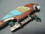 Colorful Vintage Native American Zuni Turquoise Coral Sterling Silver Parrot Pin/pendant-Nativo Arts