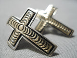 Exquisite Vintage Native American Navajo 14k Gold Cross Sterling Silver Earrings-Nativo Arts