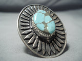 One Of The Biggest Native American Navajo #8 Turquoise Sterling Silver Ring-Nativo Arts