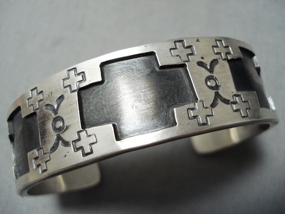 Heavy Cross Zuni Native American Sterling Silver Bracelet Cuff-Nativo Arts