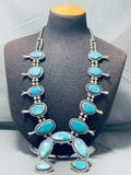 262 Gram Athntc Vintage Native American Navajo Turquoise Sterling Silver Squash Blossom Necklace-Nativo Arts