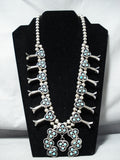 Amazing Vintage Native American Navajo Snake Turquoise Sterling Silver Squash Blossom Necklace-Nativo Arts