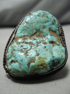 One Of The Biggest Men's Vintage Native American Navajo Green Turquoise Sterling Silver Ring-Nativo Arts