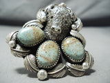 Heavy Biggest Native American Buffalo #8 Turquoise Sterling Silver Ring-Nativo Arts