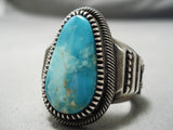 Detailed And Heavy!! Vintage Native American Navajo Turquoise Sterling Silver Flank Ring-Nativo Arts