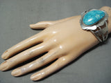 Vivid Vintage Native American Navajo Carico Lake Turquoise Sterling Silver Bracelet-Nativo Arts