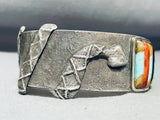 Snake Inlay Signed Vintage Native American Turquoise Sterling Silver Bracelet-Nativo Arts