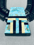 Native American Traditional Santo Domingo Turquoise Jet Sterling Silver Necklace-Nativo Arts