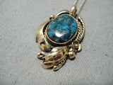 Incredible 14k Gold Vintage Native American Navajo Morenci Turquoise Necklace Old-Nativo Arts