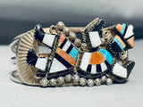 Opulent Vintage Native American Zuni Turquoise Sterling Silver Inlay Kachina Bracelet-Nativo Arts