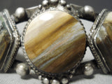 One Of Best Early 1900's Vintage Native American Navajo Ingot Silver Petrified Wood Bracelet-Nativo Arts