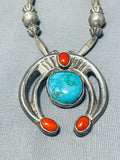 One Of The Best Hand Tooled Vintage Native American Navajo Turquoise Sterling Silver Necklace-Nativo Arts