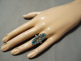 Intricate!! Vintage Zuni Native American Navajo Turquoise Needle Sterling Silver Ring-Nativo Arts