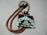 Native American Important Huge Santo Domingo Turquoise Sterling Silver Thunderbird Bolo Tie-Nativo Arts