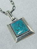 Unique Vintage Native American Navajo Squared Spider Turquoise Sterling Silver Necklace-Nativo Arts