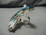 Huge Vintage Native American Zuni Eagle Dancer Sterling Silver Turquoise Ring-Nativo Arts