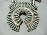 Rare Vintage Native American Navajo Royston Turquoise Sterling Silver Squash Blossom Necklace-Nativo Arts