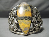 Native American Exquisite Huge Bumble Bee Jasper Sterling Silver Leaves Bracelet Cuff-Nativo Arts