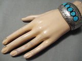 Superior Vintage Native American Navajo Blue Gem Turquoise Sterling Silver Bracelet Old-Nativo Arts