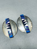 Important Chee Vintage Native American Navajo Lapis Sterling Silver Earrings Signed F.chee-Nativo Arts