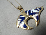 Rare Solid 14k Gold Vintage Navajo Lapis Opal Native American Necklace-Nativo Arts
