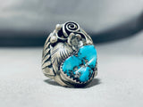 Mens Heavy Vintage Native American Navajo Morenci Turquoise Sterling Silver Ring-Nativo Arts