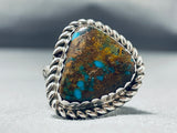 Unique Del Secatero Native American Navajo Bisbee Turquoise Sterling Silver Ring-Nativo Arts