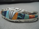 Stunning Modernistic Native American Navajo Native Sterling Silver Turquoise Inlay Bracelet-Nativo Arts