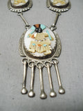 One Of The Best Vintage Native American Zuni Turquoise Kachina Sterling Silver Necklace Old-Nativo Arts