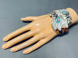 Show-stopping Vintage Native American Zuni Mother Of Pearl Sterling Silver Bracelet Signed-Nativo Arts