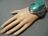 One Of The Biggest Native American Navajo Green Turquoise Sterling Silver Bracelet-Nativo Arts