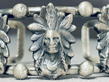 Huge Chief Head Native American Sterling Silver Thicker Bracelet Cuff-Nativo Arts