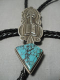 Opulent Vintage Native American Navajo Spiderweb Turquoise Sterling Silver Arrow Bolo Tie-Nativo Arts