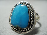 Authentic Vintage Native American Navajo Blue Gem Turquoise Sterling Silver Ring-Nativo Arts