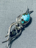 Unique Vintage Native American Navajo Royston Turquoise Sterling Silver Bug Pin-Nativo Arts