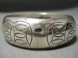 Exquisite Vintage Native American Navajo Convex Sterling Silver Bracelet Cuff-Nativo Arts