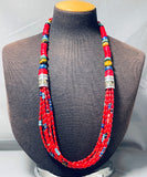 Authentic Singer Coral Native American Navajo Turquoise Sterling Silver Necklace-Nativo Arts