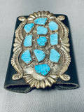 Native American 148 Grams Vintage Zuni Hand Carved Turquoise Sterling Silver Ketoh Bracelet-Nativo Arts