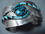 One Of The Best Vintage Native American Navajo Turquoise Inlay Sterling Silver Bracelet-Nativo Arts