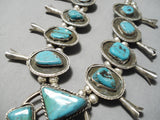 Heavy Authentic Vintage Native American Navajo Turquoise Sterling Silver Squash Blossom Necklace-Nativo Arts