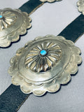 Authentic Vintage Native American Navajo Hand Tooled Sterling Silver Turquoise Concho Belt-Nativo Arts