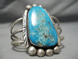 Opulent Vintage Native American Navajo Blue Gem Turquoise Sterling Silver Bracelet Old-Nativo Arts