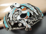 One Of The Best Vintage Native American Zuni Turquoise Sterling Silver Inlay Bracelet Old-Nativo Arts