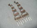 Fabulous Native American Zuni Coral Needlepoint Sterling Silver Earrings-Nativo Arts