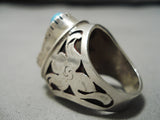 Incredible Vintage Native American Navajo Chunky Persin Turquoise Sterling Silver Ring Old-Nativo Arts