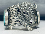 175 Grams Mind Boggling Native American Navajo Turquoise Sterling Silver Bison Bracelet-Nativo Arts
